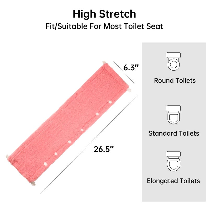 SENOMOR Toilet Seat Cover,Bathroom Soft Thicker Warmer with Snaps Fixed Stretchable Washable Fiber Cloth Toilet Seat Covers Pads Easy Installation& Cleaning (pink) - Image 3
